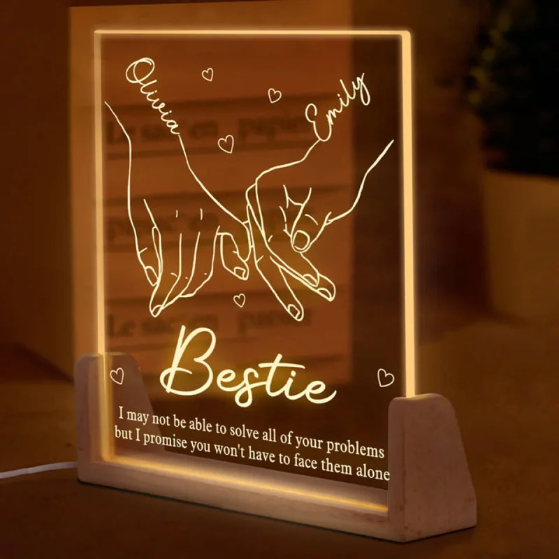 Friends Become Our Chosen Family - Bestie Personalized Custom Shaped 3D LED Walnut Night Light -  Christmas Gift For Best Friends, BFF, Sisters