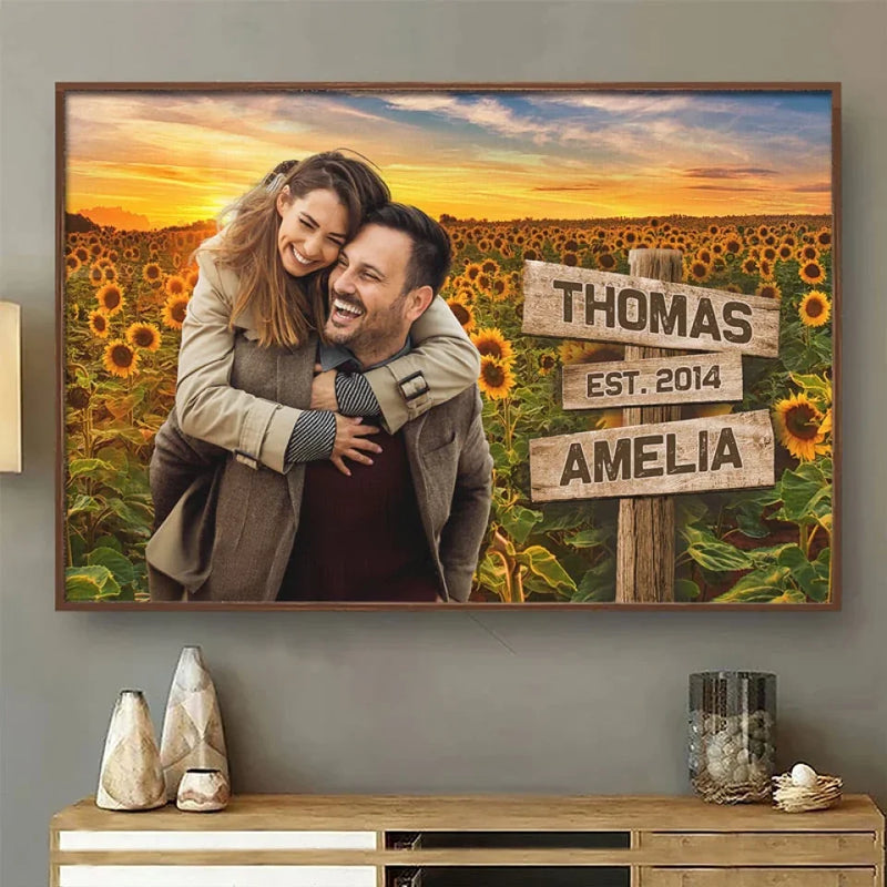 Custom Photo I Love You Like Sunflower Loves The Sun - Couple Personalized Custom Horizontal Poster - Gift For Husband Wife, Anniversary