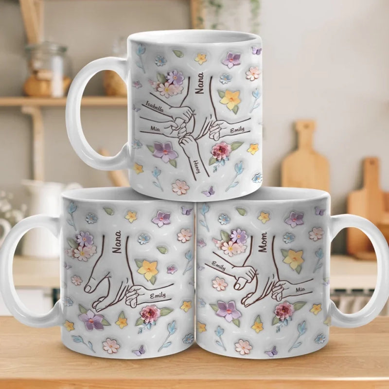 You Hold My Hand, Also My Heart - Family Personalized Custom 3D Inflated Effect Printed Mug - Gift For Mom, Grandma