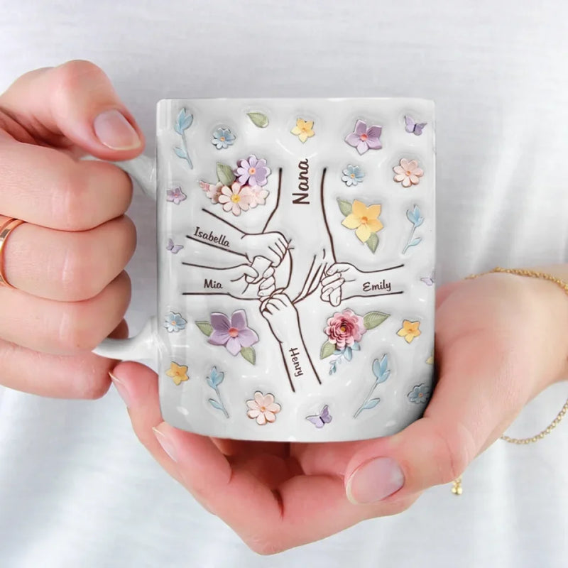 You Hold My Hand, Also My Heart - Family Personalized Custom 3D Inflated Effect Printed Mug - Gift For Mom, Grandma