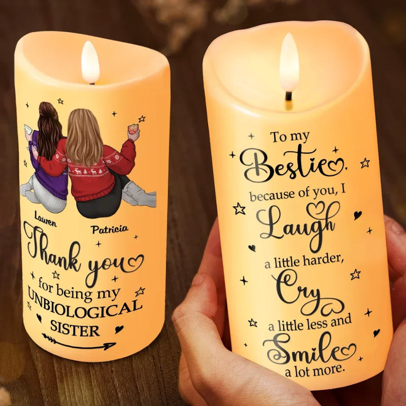 Thanks For Being My Unbiological Sister - Bestie Personalized Custom LED Candle - Christmas Gift For Best Friends, BFF, Sisters