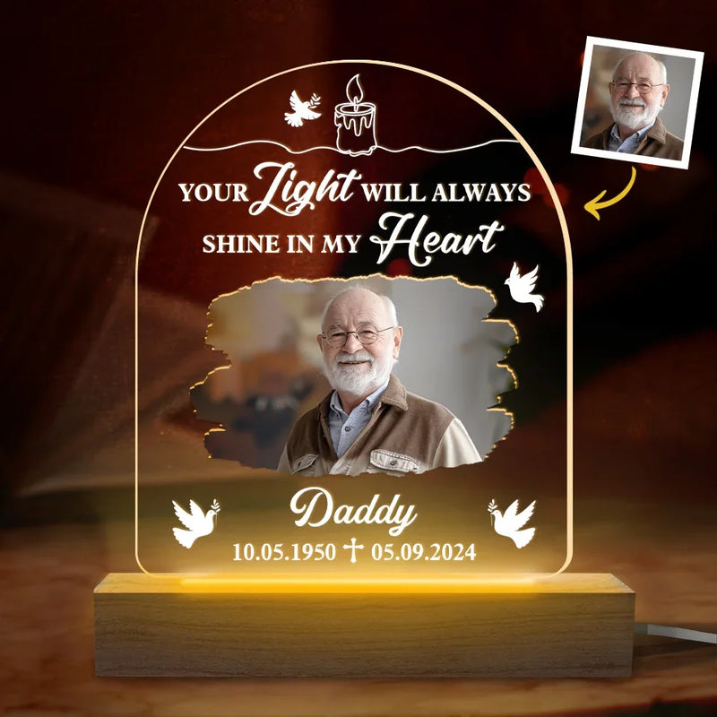 Custom Photo A Shining Soul That Will Never Be Forgotten - Memorial Personalized Custom Shaped 3D LED Light - Sympathy Gift For Family Members
