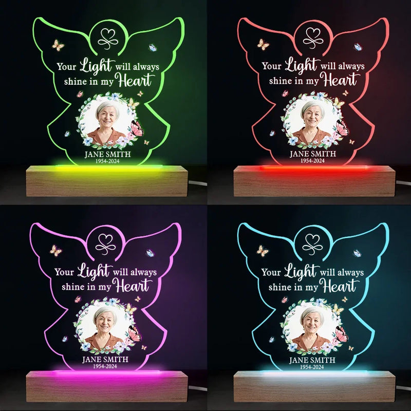 Custom Photo You’re In Our Hearts And Thoughts - Memorial Personalized Custom Shaped 3D LED Light - Sympathy Gift For Family Members