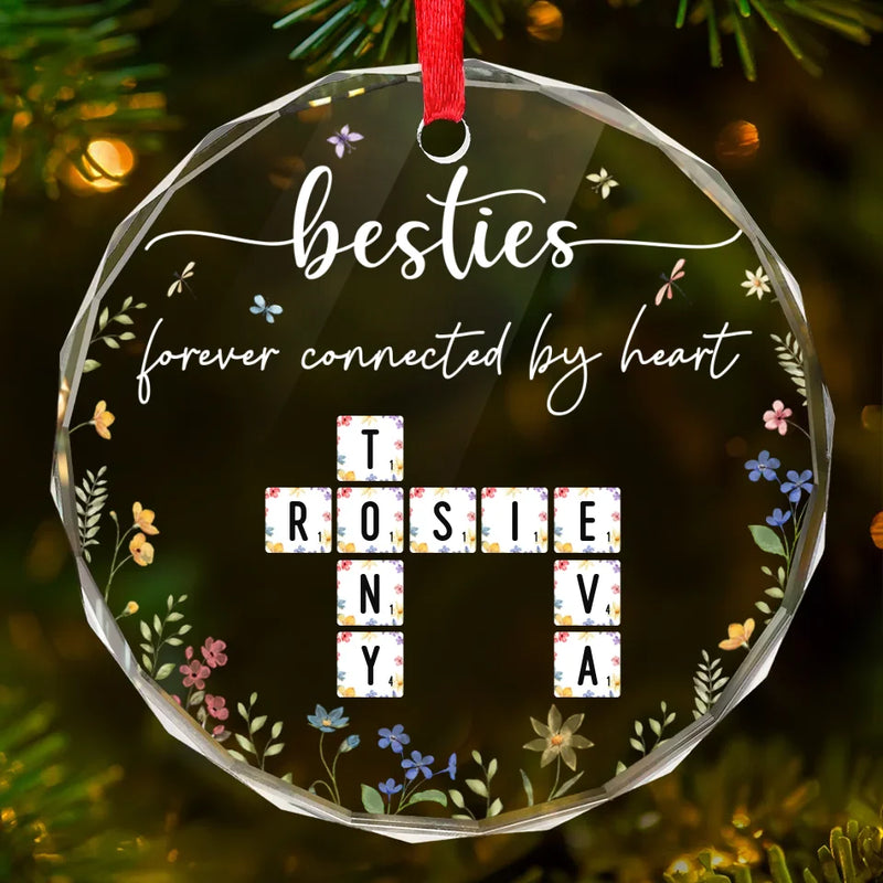 Forever Connected By Heart - Family Personalized Custom Circle Glass Ornament - Christmas Gift For Family Members, Siblings, Brothers, Sisters