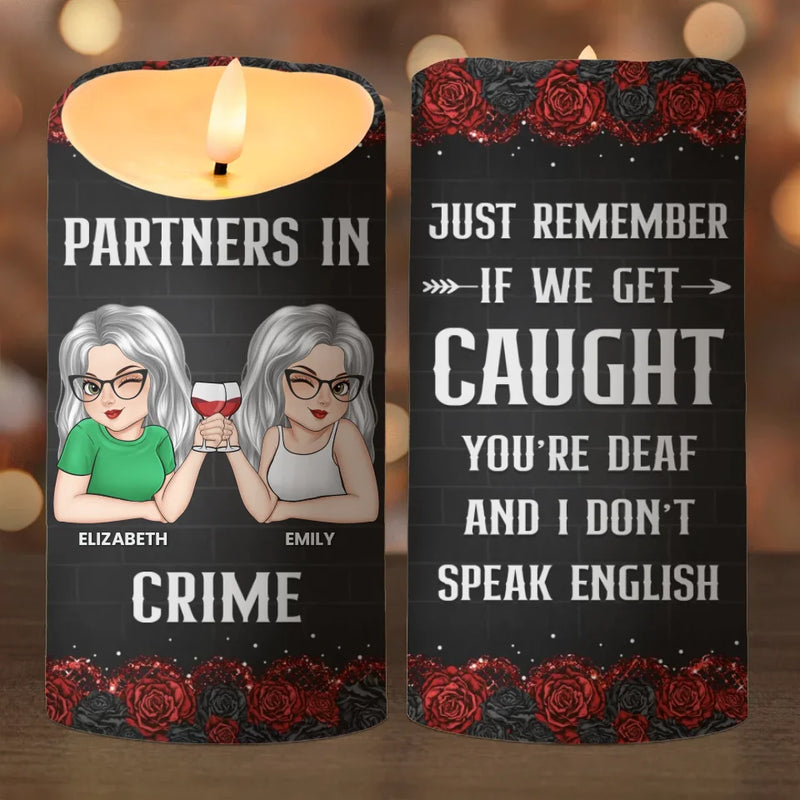 Partners In Crime - Bestie Personalized Custom LED Candle - Christmas Gift For Best Friends, BFF, Sisters