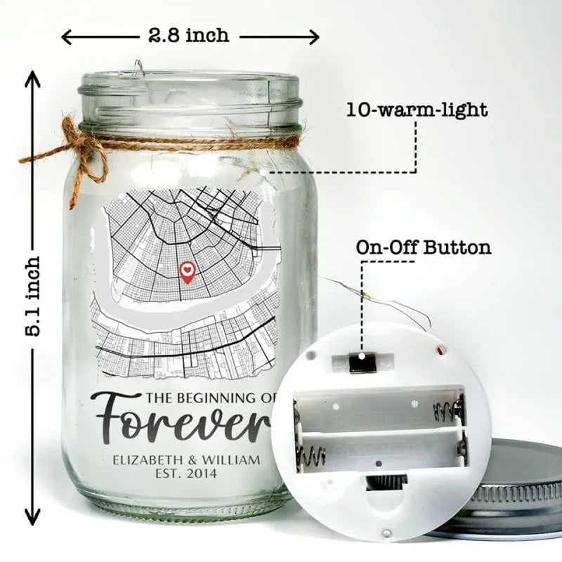 The Beginning Of Forever - Couple Personalized Custom Mason Jar Light - Gift For Couple, Husband Wife, Anniversary