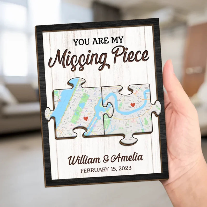 Location Map Love Knows No Distance - Couple Personalized Custom Map 2-Layered Wooden Plaque With Stand - Map Art, Christmas Gift For Husband Wife, Anniversary