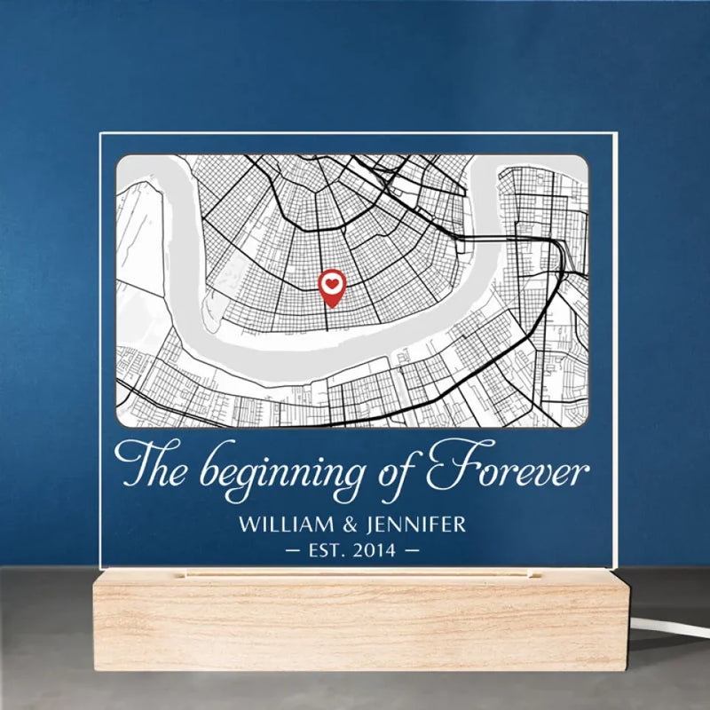 Location Map Where It All Began - Couple Personalized Custom Shaped 3D LED Light - Map Art, Gift For Husband Wife, Anniversary
