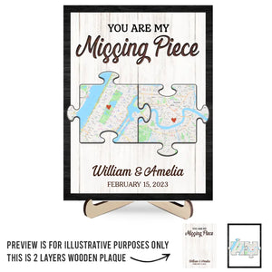 Location Map Love Knows No Distance - Couple Personalized Custom Map 2-Layered Wooden Plaque With Stand - Map Art, Christmas Gift For Husband Wife, Anniversary
