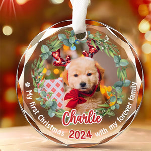 Custom Photo Celebrate Christmas With Furry Friends - Dog & Cat Personalized Custom Circle Glass Ornament - New Arrival, Christmas Gift For Pet Owners, Pet Lovers, First Christmas AMZ