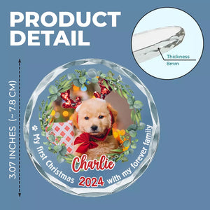 Custom Photo Celebrate Christmas With Furry Friends - Dog & Cat Personalized Custom Circle Glass Ornament - New Arrival, Christmas Gift For Pet Owners, Pet Lovers, First Christmas AMZ