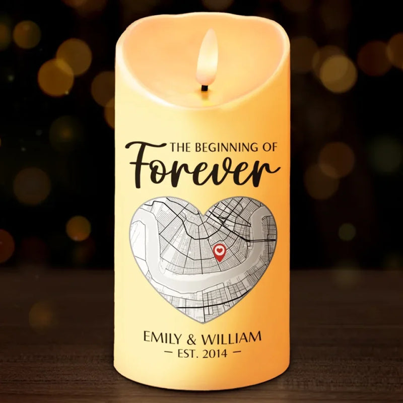 Location Map Where It All Began - Couple Personalized Custom LED Candle - Map Art, Gift For Husband Wife, Anniversary