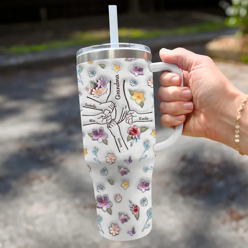 A Little Bit Parent, A Little Bit Best Friend - Family Personalized Custom 3D Inflated Effect Printed 40 Oz Stainless Steel Tumbler With Handle - Gift For Mom, Grandma