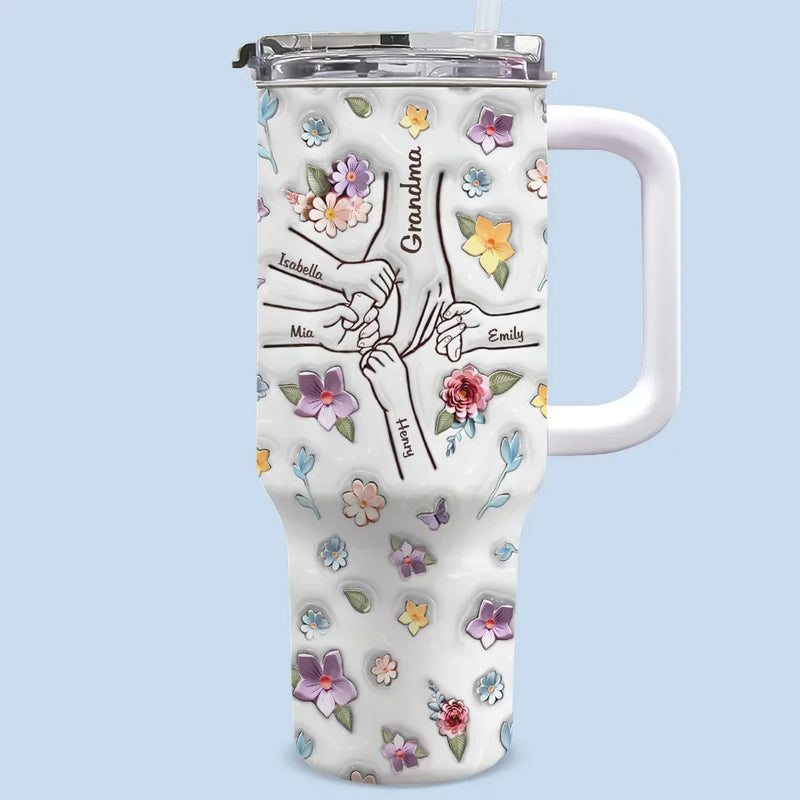 A Little Bit Parent, A Little Bit Best Friend - Family Personalized Custom 3D Inflated Effect Printed 40 Oz Stainless Steel Tumbler With Handle - Gift For Mom, Grandma