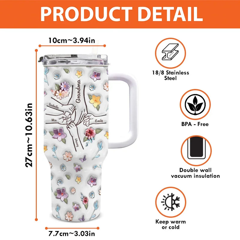 A Little Bit Parent, A Little Bit Best Friend - Family Personalized Custom 3D Inflated Effect Printed 40 Oz Stainless Steel Tumbler With Handle - Gift For Mom, Grandma