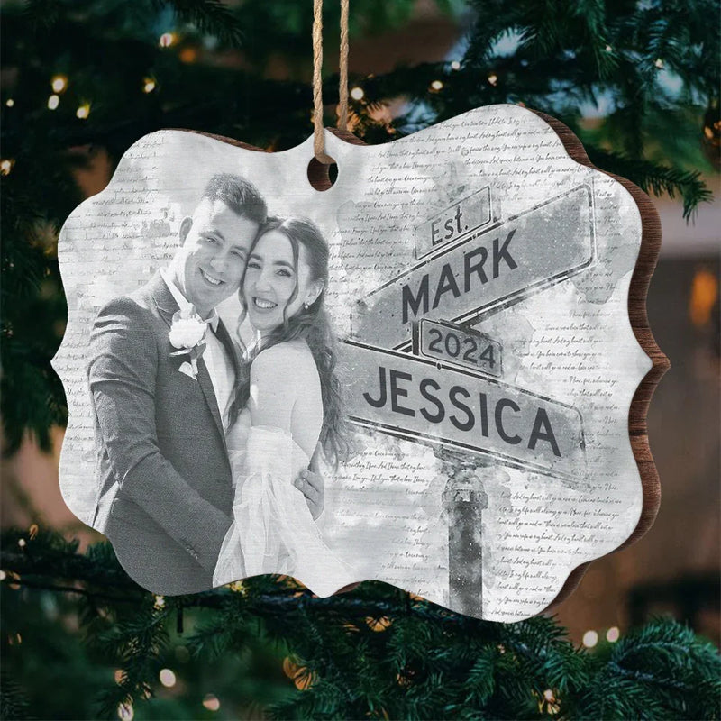 Custom Photo Our Love Story Is My Favorite Memory - Couple Personalized Custom Ornament - Wood Benelux Shaped - Christmas Gift For Husband Wife, Anniversary