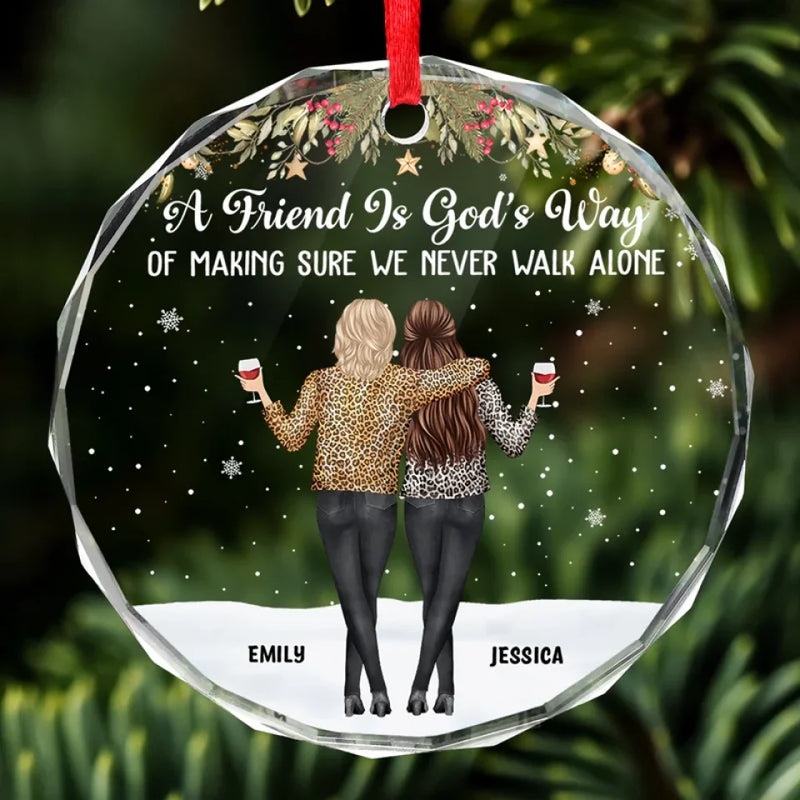 Friends Make The World Beautiful - Bestie Personalized Custom Circle Glass Ornament - Christmas Gift For Best Friends, BFF, Sisters