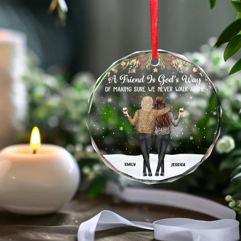 Friends Make The World Beautiful - Bestie Personalized Custom Circle Glass Ornament - Christmas Gift For Best Friends, BFF, Sisters