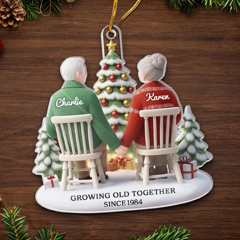 Growing Old Together - Couple Personalized Custom 3D Inflated Effect Printed Ornament - Acrylic Custom Shaped - Christmas Gift For Husband Wife, Anniversary