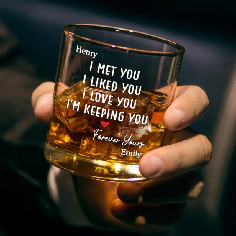 I Knew I Belonged To You - Couple Personalized Custom Whiskey Glass - Gift For Husband Wife, Anniversary