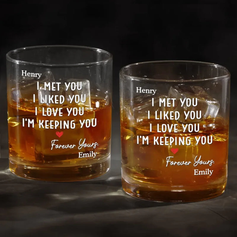 I Knew I Belonged To You - Couple Personalized Custom Whiskey Glass - Gift For Husband Wife, Anniversary