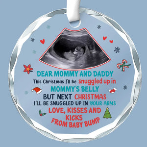 Custom Photo This Christmas I'll Be Snuggled In Mommy's Belly - Family Personalized Custom Circle Glass Ornament - Christmas Gift For Baby Kids, Newborn Baby