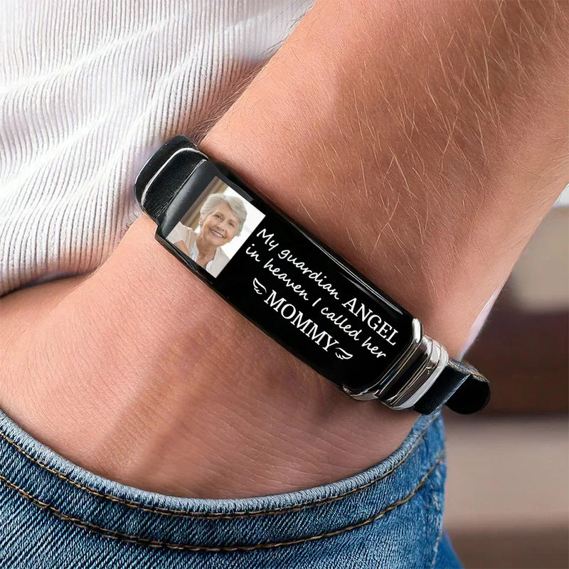 Custom Photo My Guardian Angel - Memorial Personalized Custom Bracelet - Sympathy Gift For Family Members