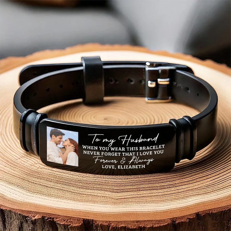 Custom Photo You Caught My Eye And My Heart - Couple Personalized Custom Bracelet - Gift For Husband Wife, Anniversary