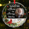 Custom Photo Love Never Dies, It Simply Transcends - Memorial Personalized Custom Circle Glass Ornament - Sympathy Gift, Christmas Gift For Family Members