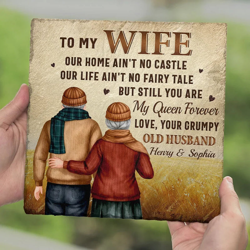 Together Is A Wonderful Place To Be - Couple Personalized Custom Square Shaped Stone With Stand - Gift For Husband Wife, Anniversary