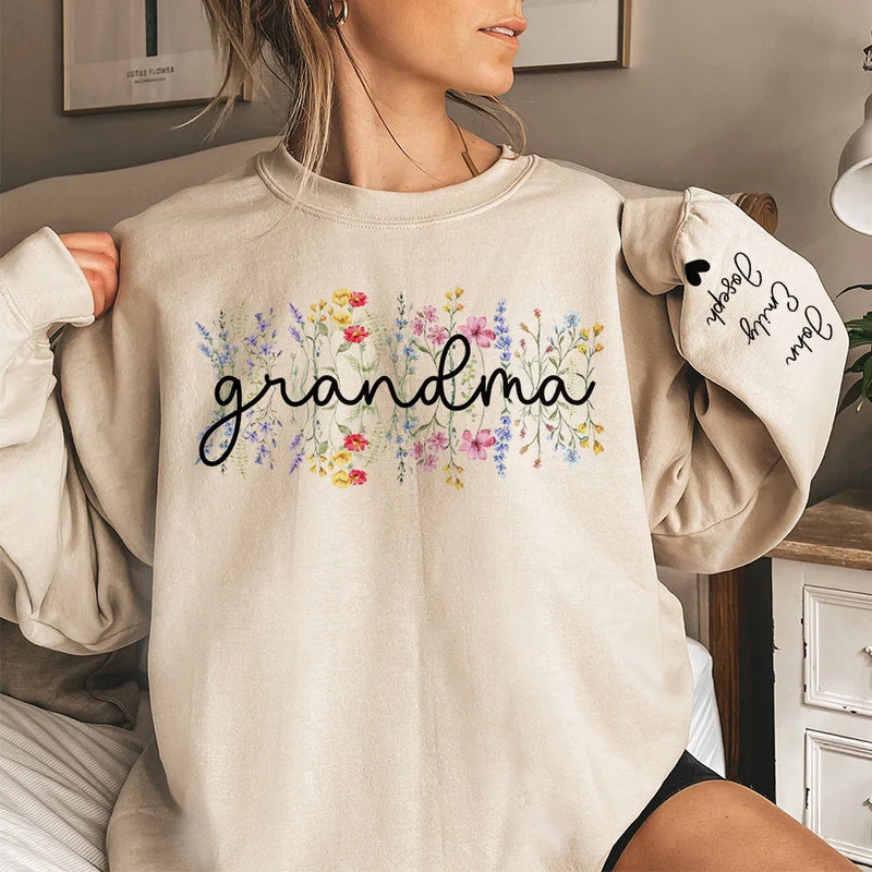 Her Love Shines Brighter Than The Stars - Family Personalized Custom Unisex Sweatshirt, Hoodie With Design On Sleeve - Gift For Mom, Grandma