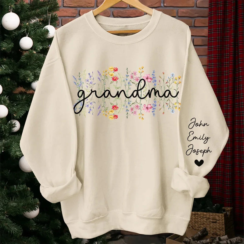 Her Love Shines Brighter Than The Stars - Family Personalized Custom Unisex Sweatshirt, Hoodie With Design On Sleeve - Gift For Mom, Grandma