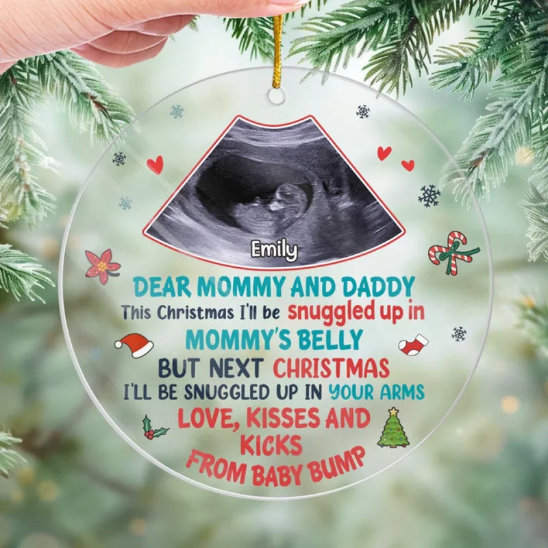 Custom Photo Next Christmas I'll Be Snuggled Up In Your Arms - Family Personalized Custom Ornament - Acrylic Custom Shaped - Christmas Gift For Baby Kids, Newborn Baby