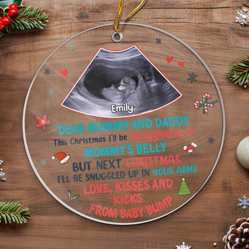 Custom Photo Next Christmas I'll Be Snuggled Up In Your Arms - Family Personalized Custom Ornament - Acrylic Custom Shaped - Christmas Gift For Baby Kids, Newborn Baby
