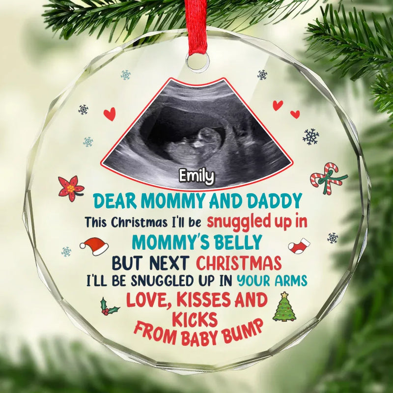 Custom Photo Next Christmas I'll Be Snuggled Up In Your Arms - Family Personalized Custom Circle Glass Ornament - Christmas Gift For Baby Kids, Newborn Baby