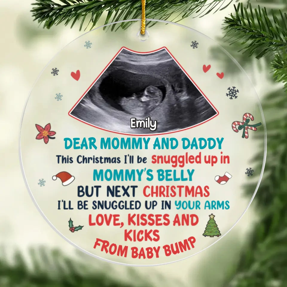 Custom Photo Next Christmas I'll Be Snuggled Up In Your Arms - Family Personalized Custom Circle Glass Ornament - Christmas Gift For Baby Kids, Newborn Baby