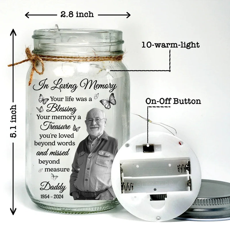 Custom Photo Loved Deeply, Missed Dearly - Memorial Personalized Custom Mason Jar Light - Sympathy Gift For Family Members