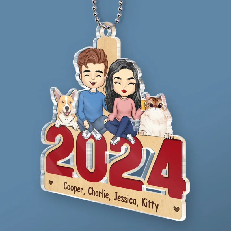 Dogs Have Owners, Cats Have Staff - Dog & Cat Personalized Custom Car Ornament - Acrylic Custom Shaped - Gift For Pet Owners, Pet Lovers