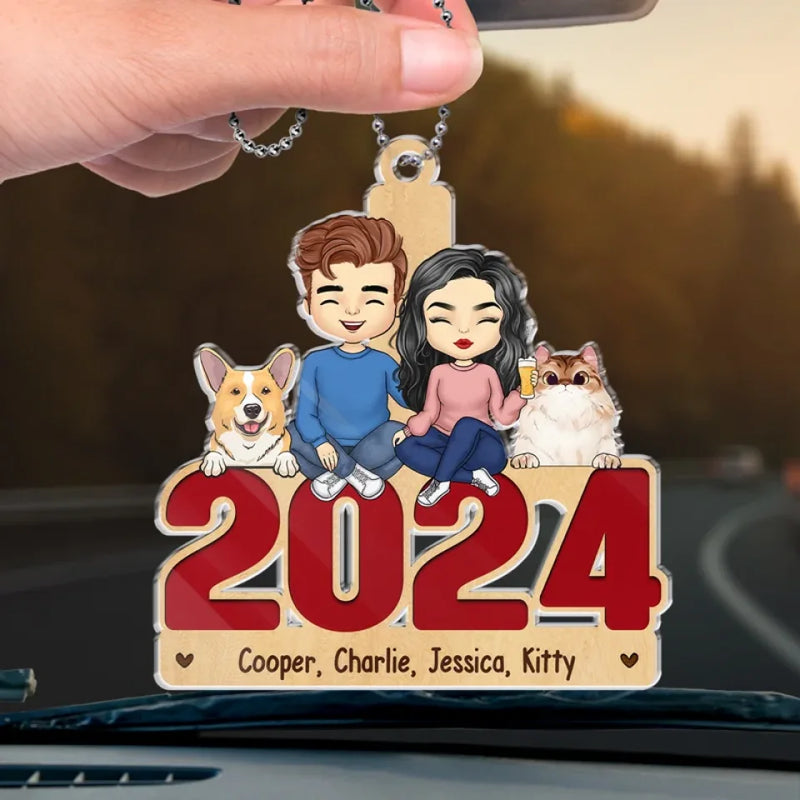 Dogs Have Owners, Cats Have Staff - Dog & Cat Personalized Custom Car Ornament - Acrylic Custom Shaped - Gift For Pet Owners, Pet Lovers