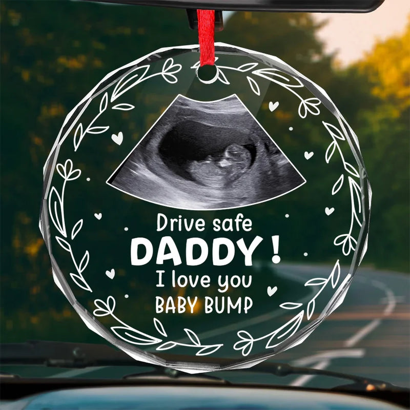 Custom Photo Keep Calm And Drive On - Family Personalized Custom Round Glass Ornament Car Hanger - Gift For Family Members