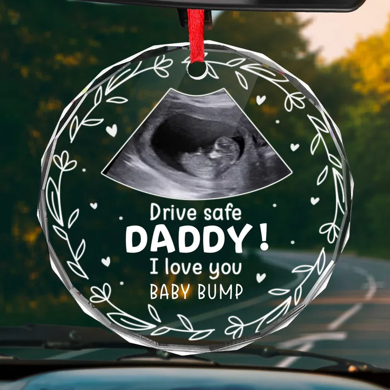 Custom Photo Keep Calm And Drive On - Family Personalized Custom Round Glass Ornament Car Hanger - Gift For Family Members