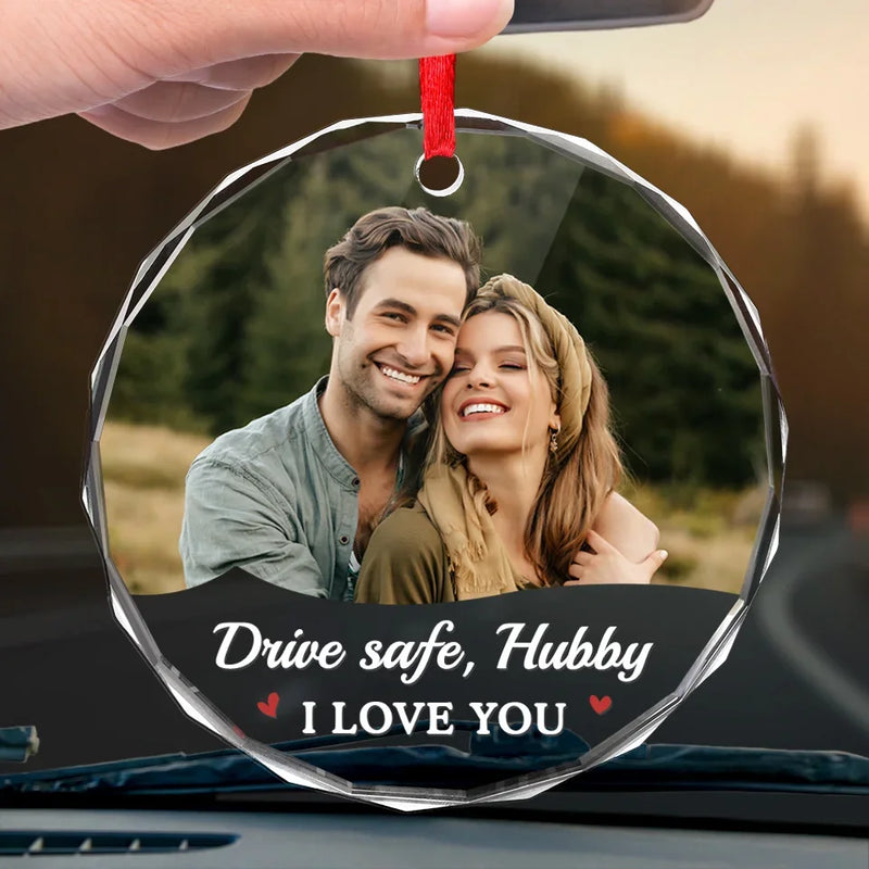 Custom Photo Every Mile, My Love Is With You - Couple Personalized Custom Round Glass Ornament Car Hanger - Gift For Husband Wife, Anniversary