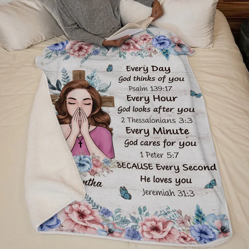Every Day God Thinks Of You Self-Love Affirmations - Friend Personalized Custom Blanket - Gift For Best Friends, Family Members, Coworkers, Yourself