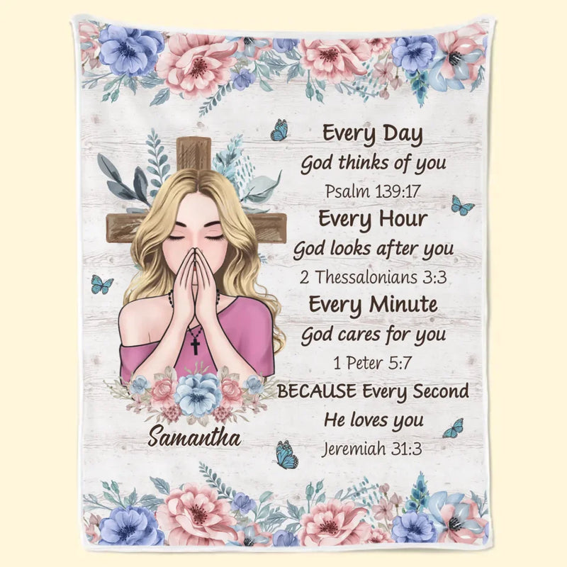Every Day God Thinks Of You Self-Love Affirmations - Friend Personalized Custom Blanket - Gift For Best Friends, Family Members, Coworkers, Yourself