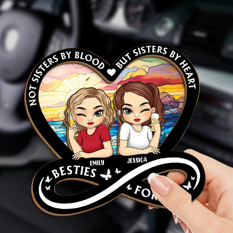 Not Sisters By Blood But Sisters By Heart - Bestie Personalized Custom Car Visor Clip - Gift For Best Friends, BFF, Sisters