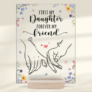 Sa main est mon refuge - Plaque rectangulaire en acrylique personnalisée pour la famille - Cadeau pour maman