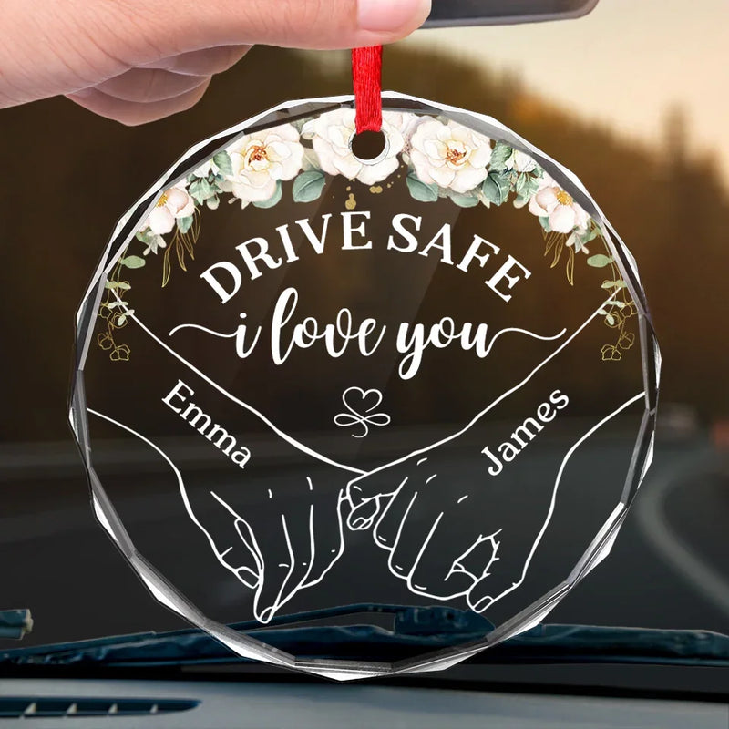Safe Roads, Safe Heart, Safe Return - Couple Personalized Custom Round Glass Ornament Car Hanger - Gift For Husband Wife, Anniversary
