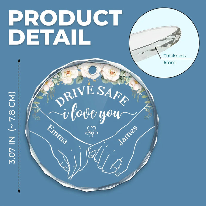 Safe Roads, Safe Heart, Safe Return - Couple Personalized Custom Round Glass Ornament Car Hanger - Gift For Husband Wife, Anniversary