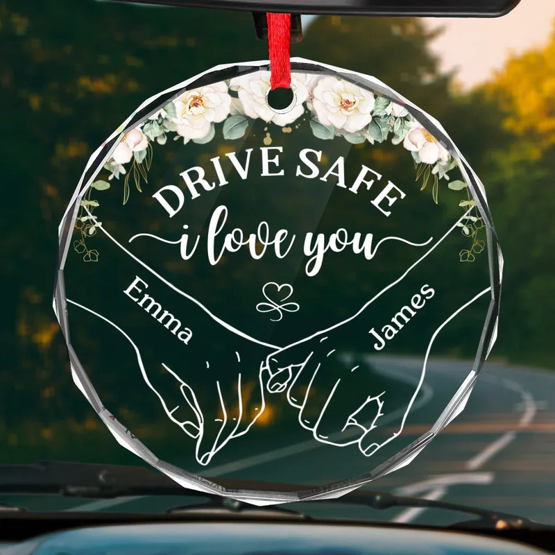 Safe Roads, Safe Heart, Safe Return - Couple Personalized Custom Round Glass Ornament Car Hanger - Gift For Husband Wife, Anniversary