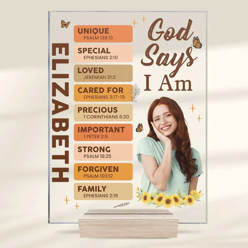 Custom Photo God Say I Am Unique Self-Love - Affirmation Personalized Custom Rectangle Shaped Acrylic Plaque - Gift For Yourself